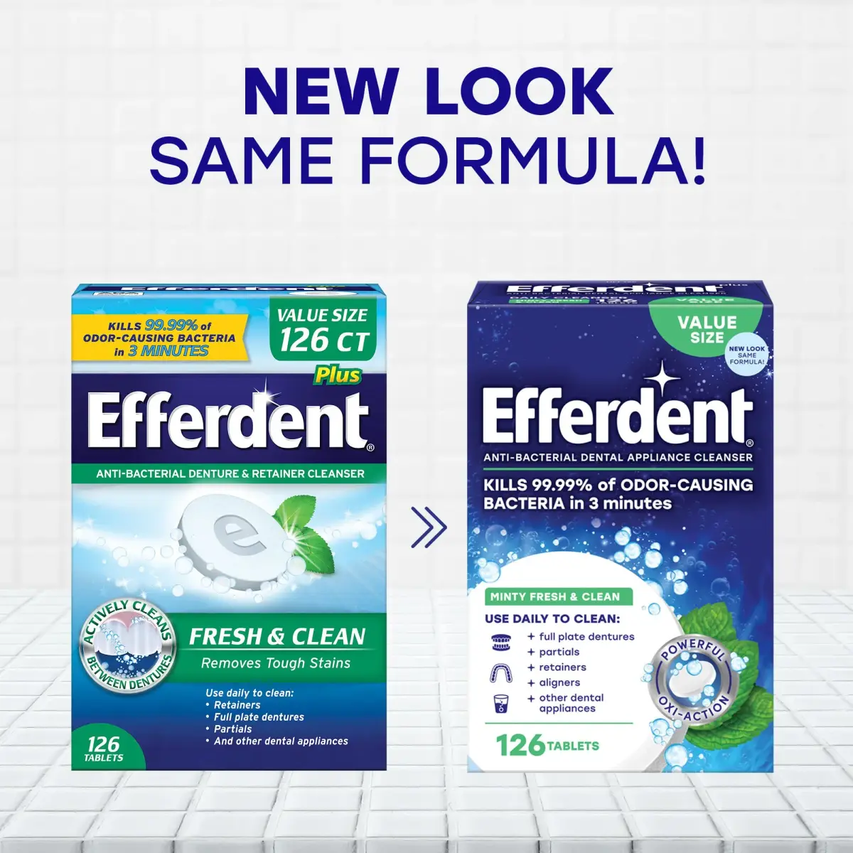 Efferdent Minty Fresh & Clean Retainer Cleaning Tablets 252 Count (126 Tablets x 2) | Kills 99.99% Odor-Causing Bacteria - view 2