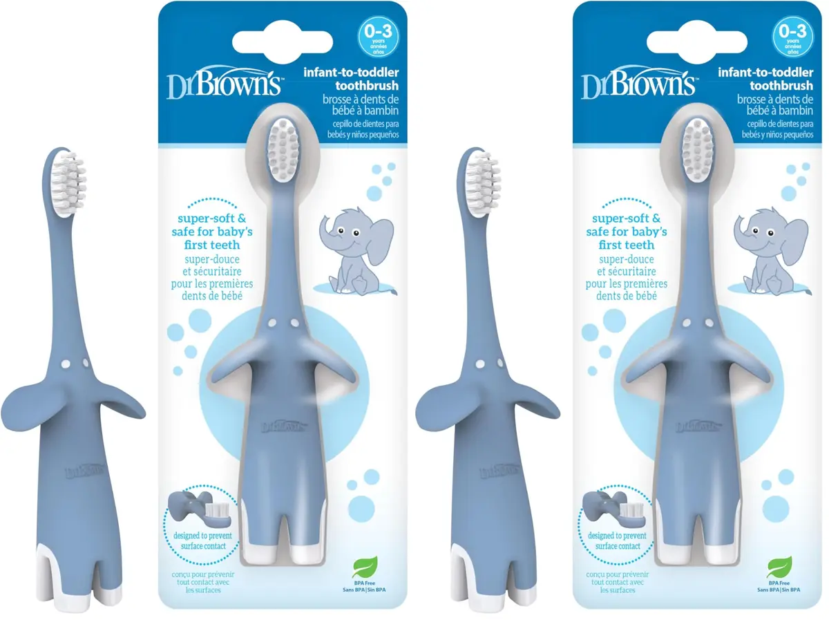 Dr. Brown's Infant-to-Toddler Toothbrush Soft Blue Elephant 2 Pack | BPA-Free Training Brush for Ages 0-3 Years - main product image