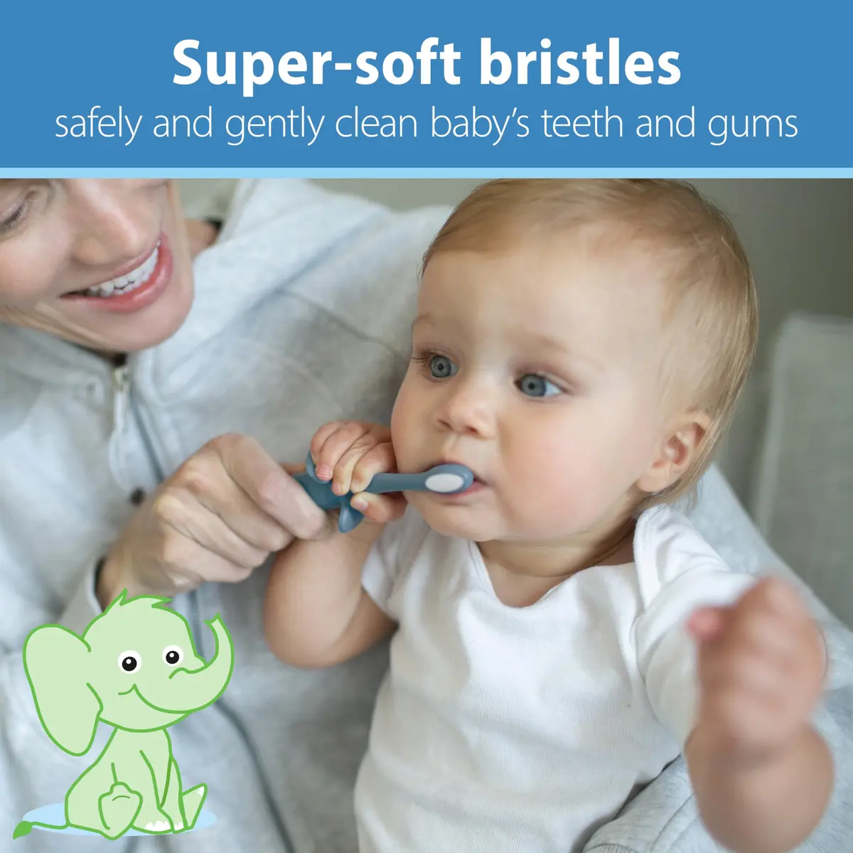 Dr. Brown's Infant-to-Toddler Toothbrush Soft Blue Elephant 2 Pack | BPA-Free Training Brush for Ages 0-3 Years - view 2