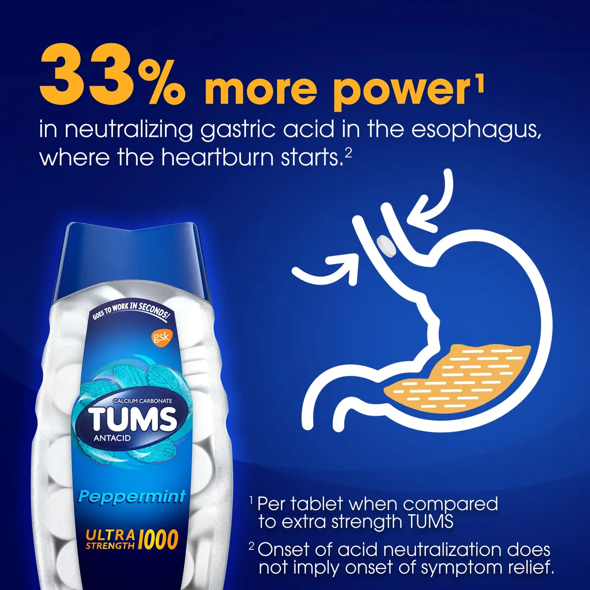 TUMS Ultra Strength Chewable Antacid Tablets for Heartburn Relief, Peppermint, 72 Count (Pack of 2) | Fast Heartburn Relief in Seconds - view 4