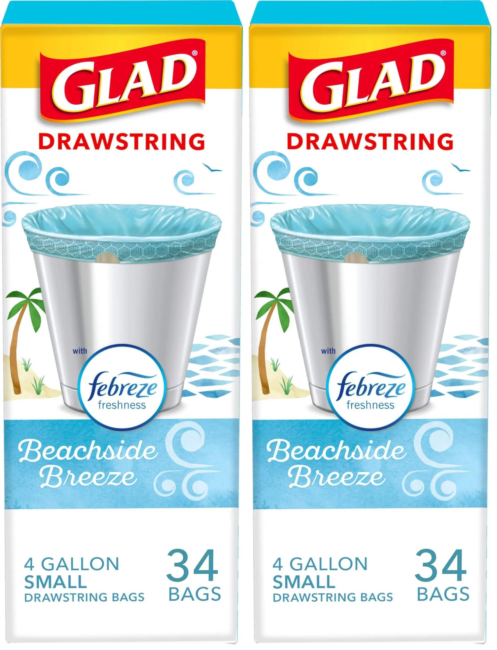 Glad OdorShield Drawstring Trash Bags, 4 Gallon, Beachside Breeze Scent, 68 Count | Febreze Freshness for Indian Homes - main product image