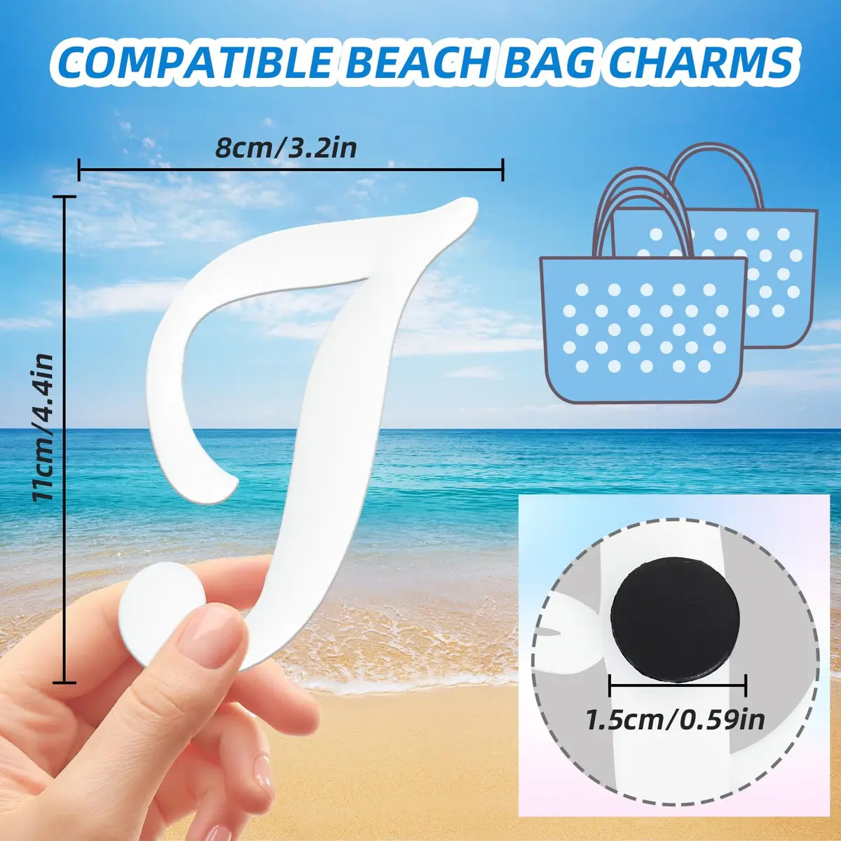 CTOHN Letter Charm for Bogg Bag, Alphabet 'I' - White Plastic | Personalized Bag Accessory - view 2