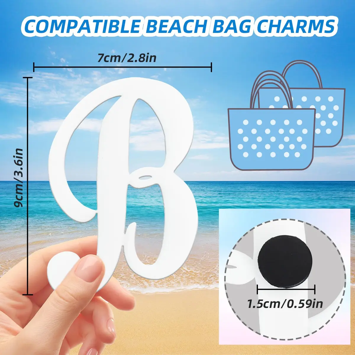CTOHN Letter Charms for Bogg Bag, Alphabet Lettering Accessories (White, B) | Personalized DIY Bag Decor - view 2