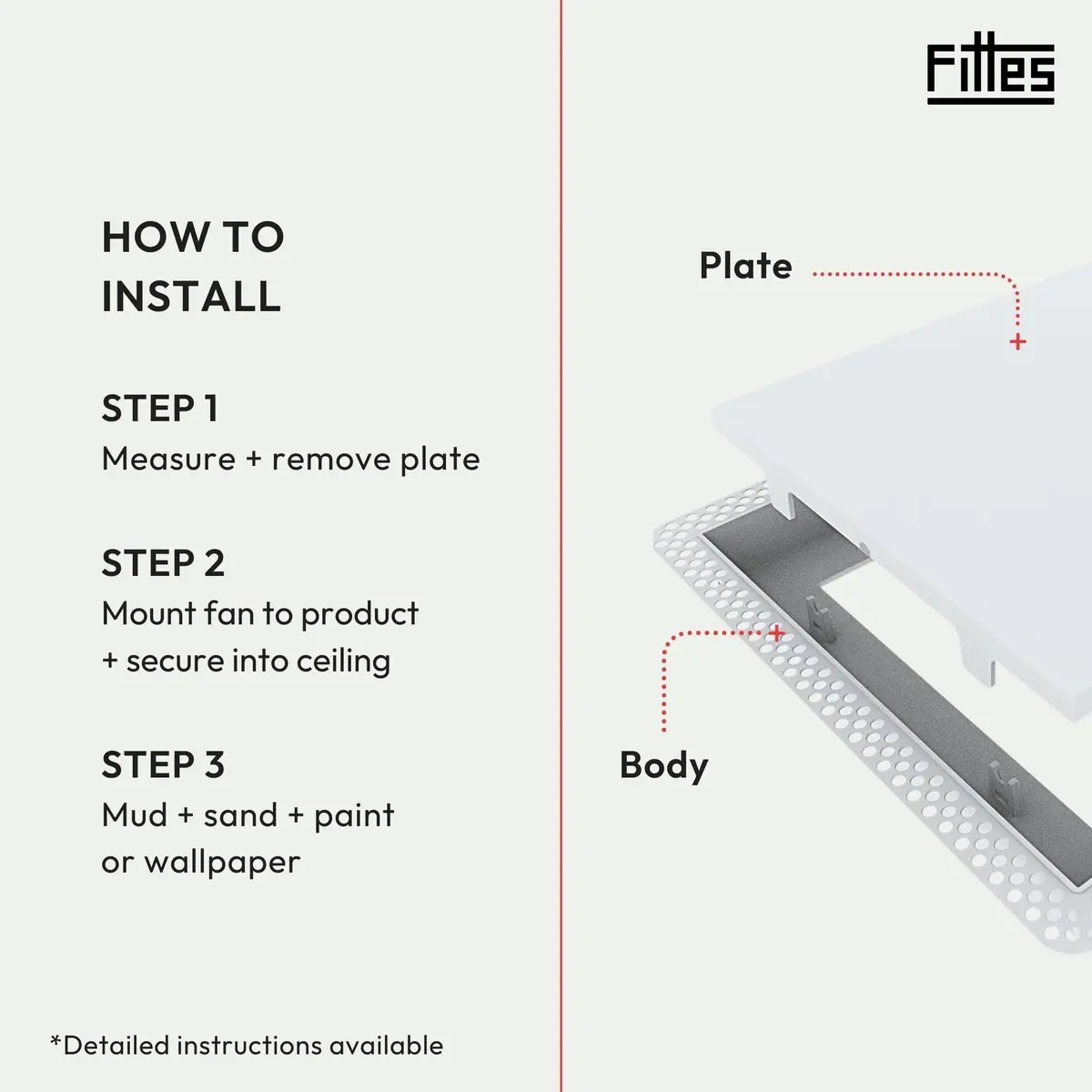 Fittes White Building Material | ABS Plastic Exhaust Fan Cover, 14.25x14.25" | Seamless Wall/Ceiling Fit - view 4