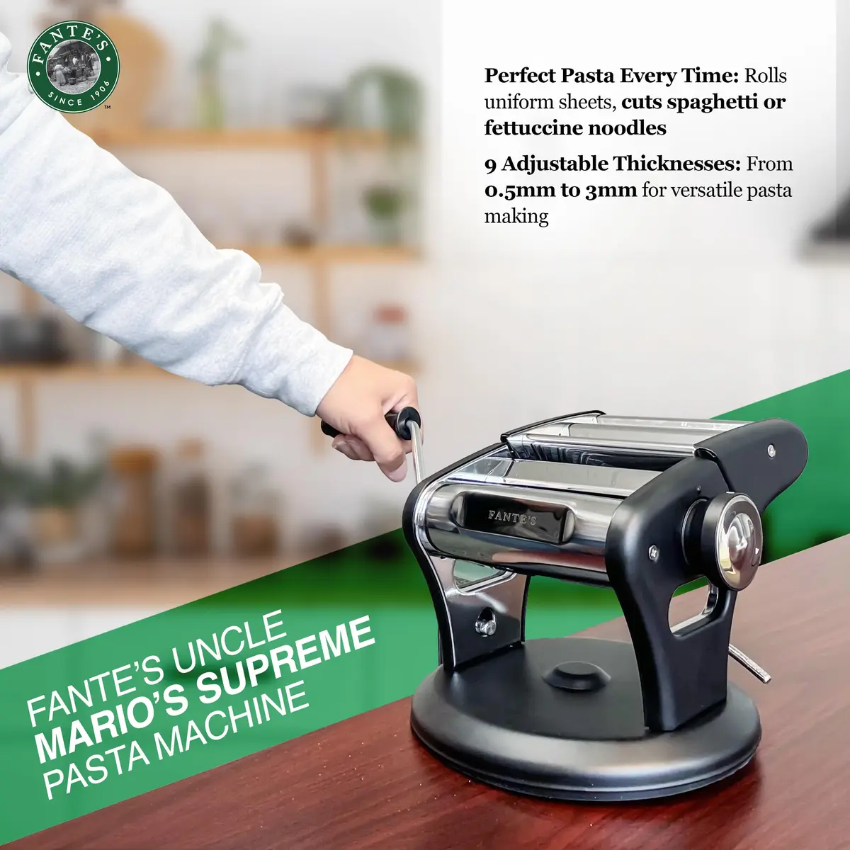 Fante's Supreme Pasta Maker, Compact Manual Noodle Press Machine with Non-Slip Suction Base for Fresh Homemade Pasta, Ravioli, Since 1906 | Italian Quality - view 4