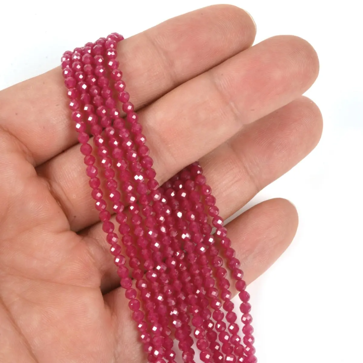 Justinstones Lab Created Red Corundum Faceted Gemstone Round Loose Beads Strand 3mm-4mm | DIY Jewelry Making - view 2