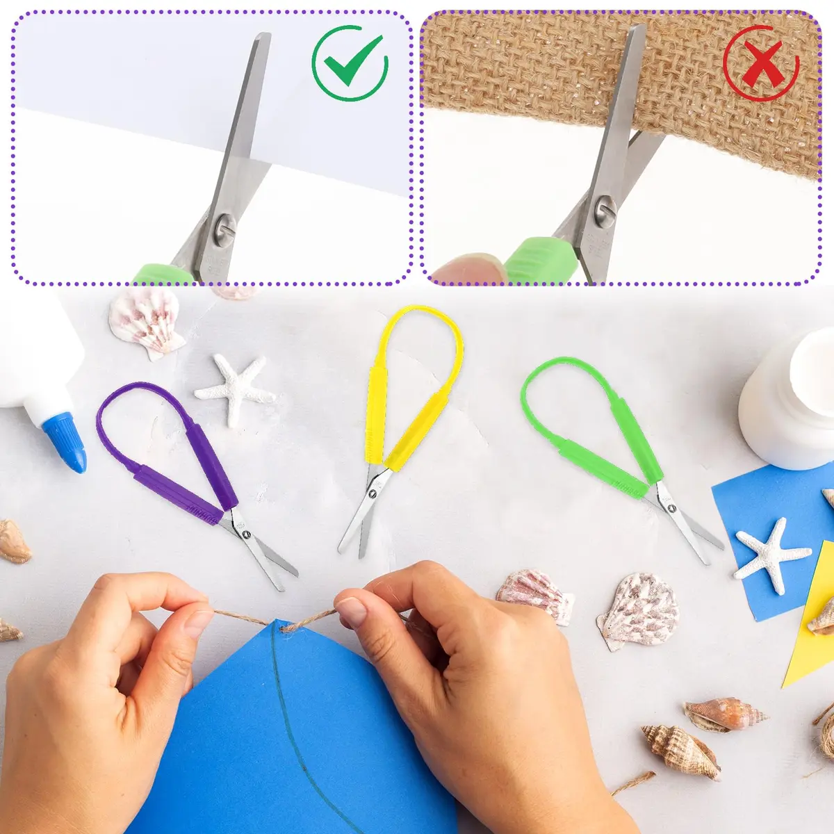 Yolev Loop Scissors 3Pcs | Safe, Ambidextrous Kids Craft Scissors 14cm - view 4