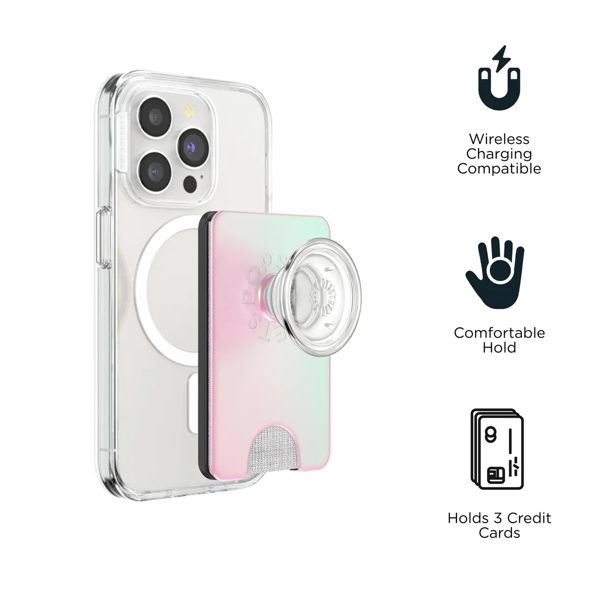 PopSockets Phone Wallet for MagSafe with Grip- Mermaid Pink | Slim Magnetic Wallet with Card Holder - view 4