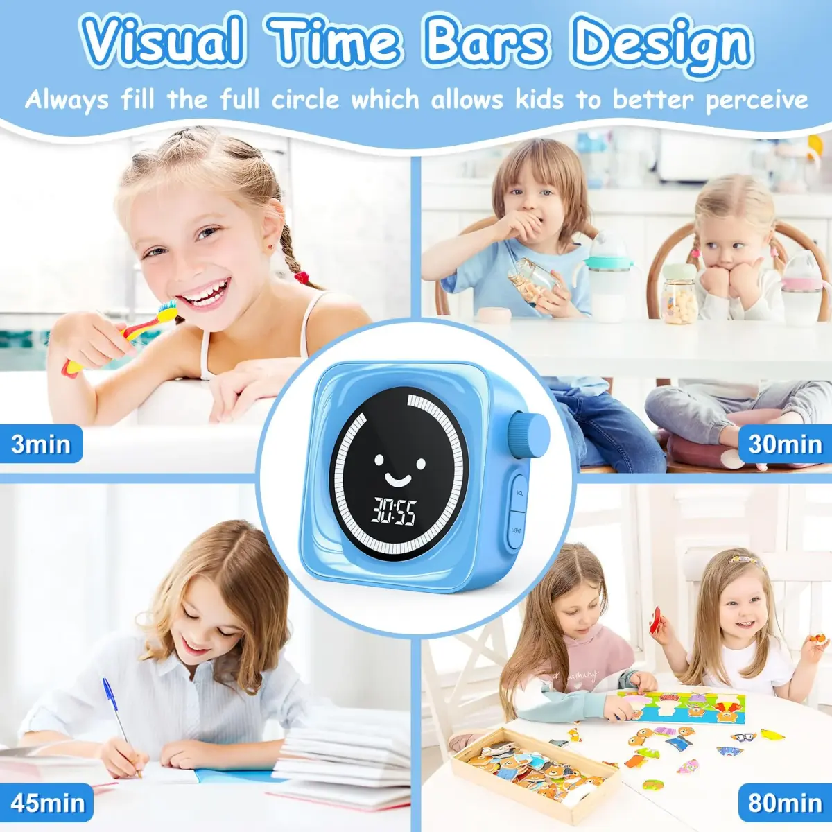 HAUKINIX Visual Countdown Timer for Kids, 2 Pack Blue, 99 Min Max | Fun Time Management Tool for Study & Play - view 5