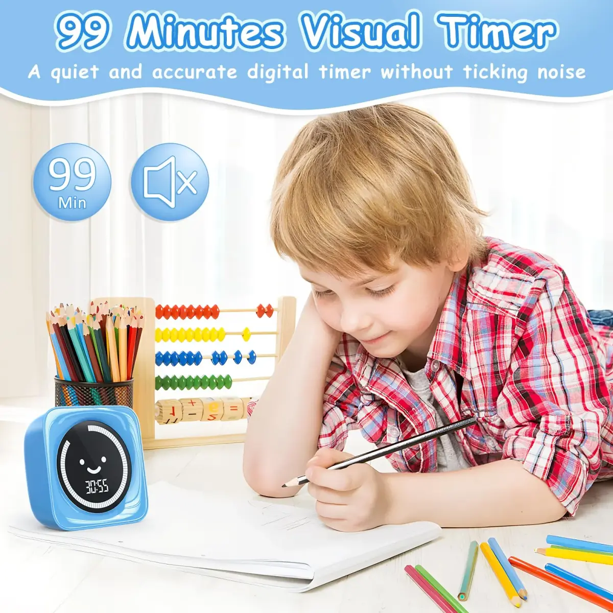 HAUKINIX Visual Countdown Timer for Kids, 2 Pack Blue, 99 Min Max | Fun Time Management Tool for Study & Play - view 2