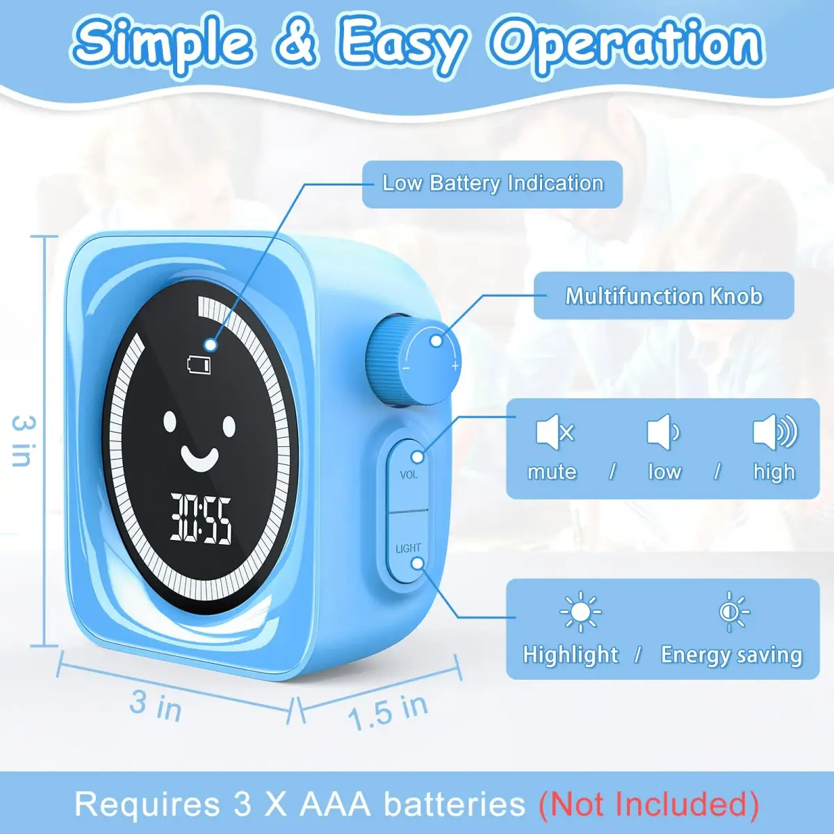 HAUKINIX Visual Countdown Timer for Kids, 2 Pack Blue, 99 Min Max | Fun Time Management Tool for Study & Play - view 3