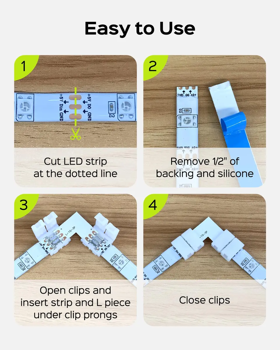 JACKYLED 30 Pcs 3-Pin LED Connectors 10mm L Shape | Unwired Solderless Gapless Adapter for WS2811, SK6812, 72W - view 5