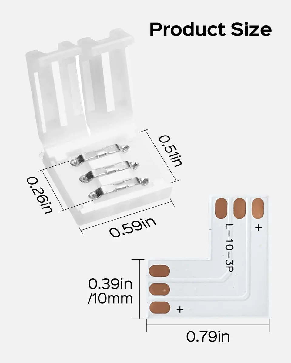 JACKYLED 30 Pcs 3-Pin LED Connectors 10mm L Shape | Unwired Solderless Gapless Adapter for WS2811, SK6812, 72W - view 3