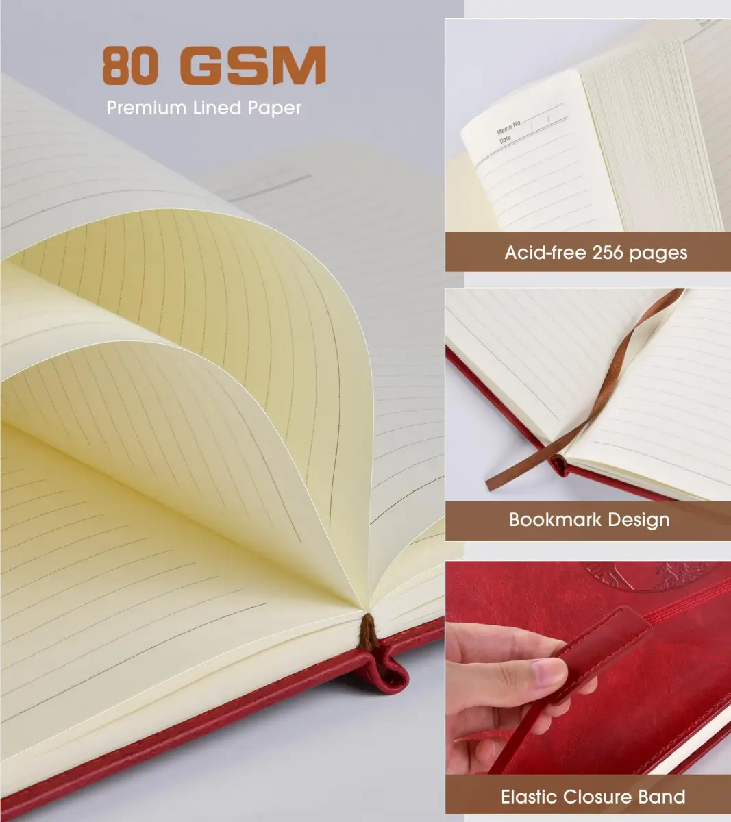 Biuwory Lined Journal Notebook B5 7.8"x10.2" | Vintage Leather-Look Cover, 256 Pages - view 3