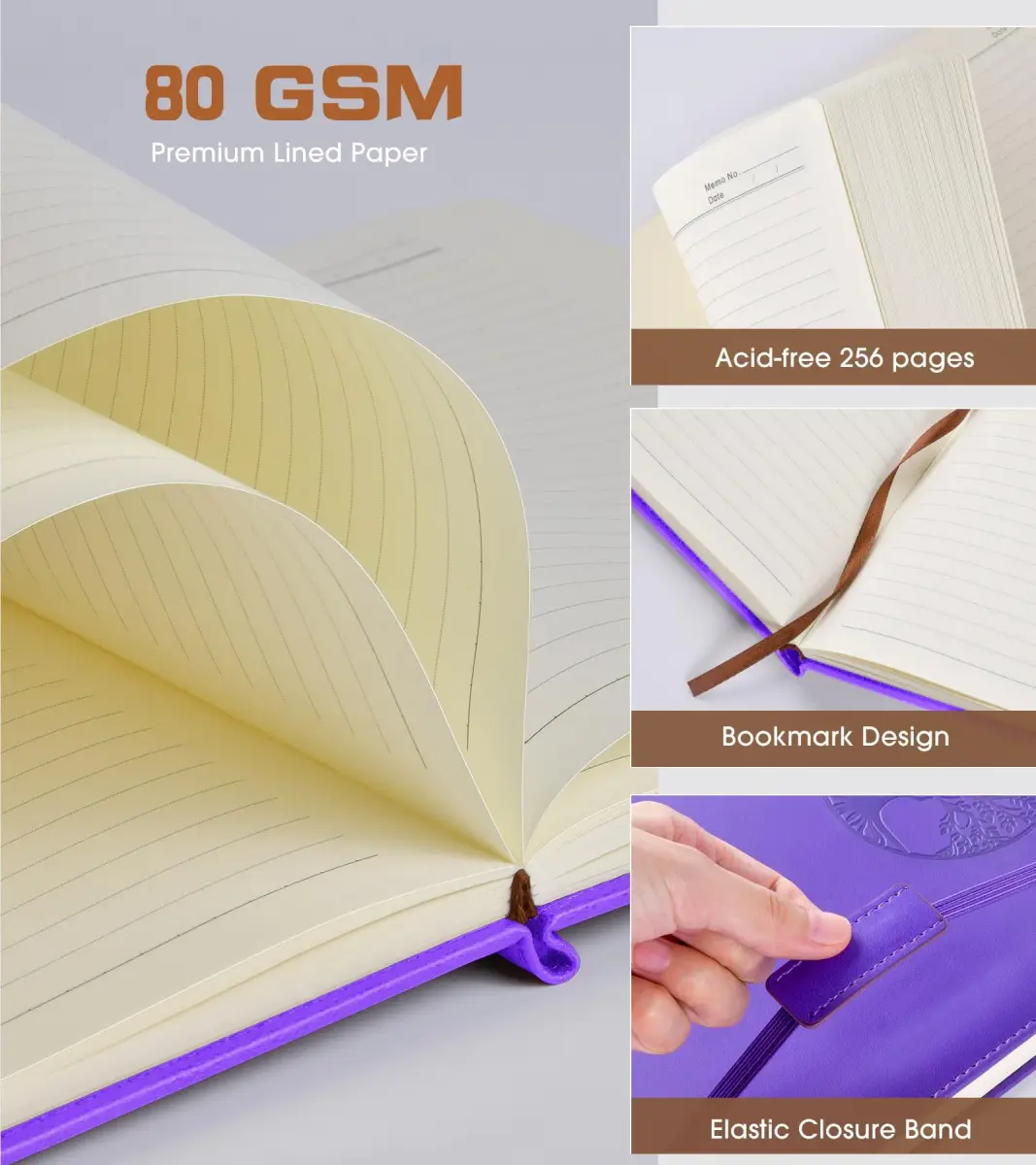 Biuwory Lined Journal Notebook B5 Large Hardcover Leather Journal 256 Pages | Acid-Free Paper for Writing - view 3