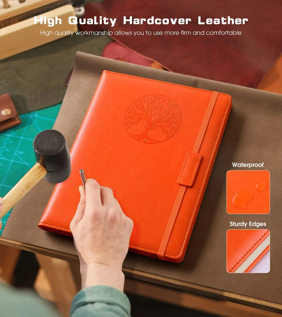 Biuwory B5 Leather Journal Notebook 25.5 cm (10.2") | Vintage Orange Hardcover with 256 Lined Acid-Free Pages - view 3