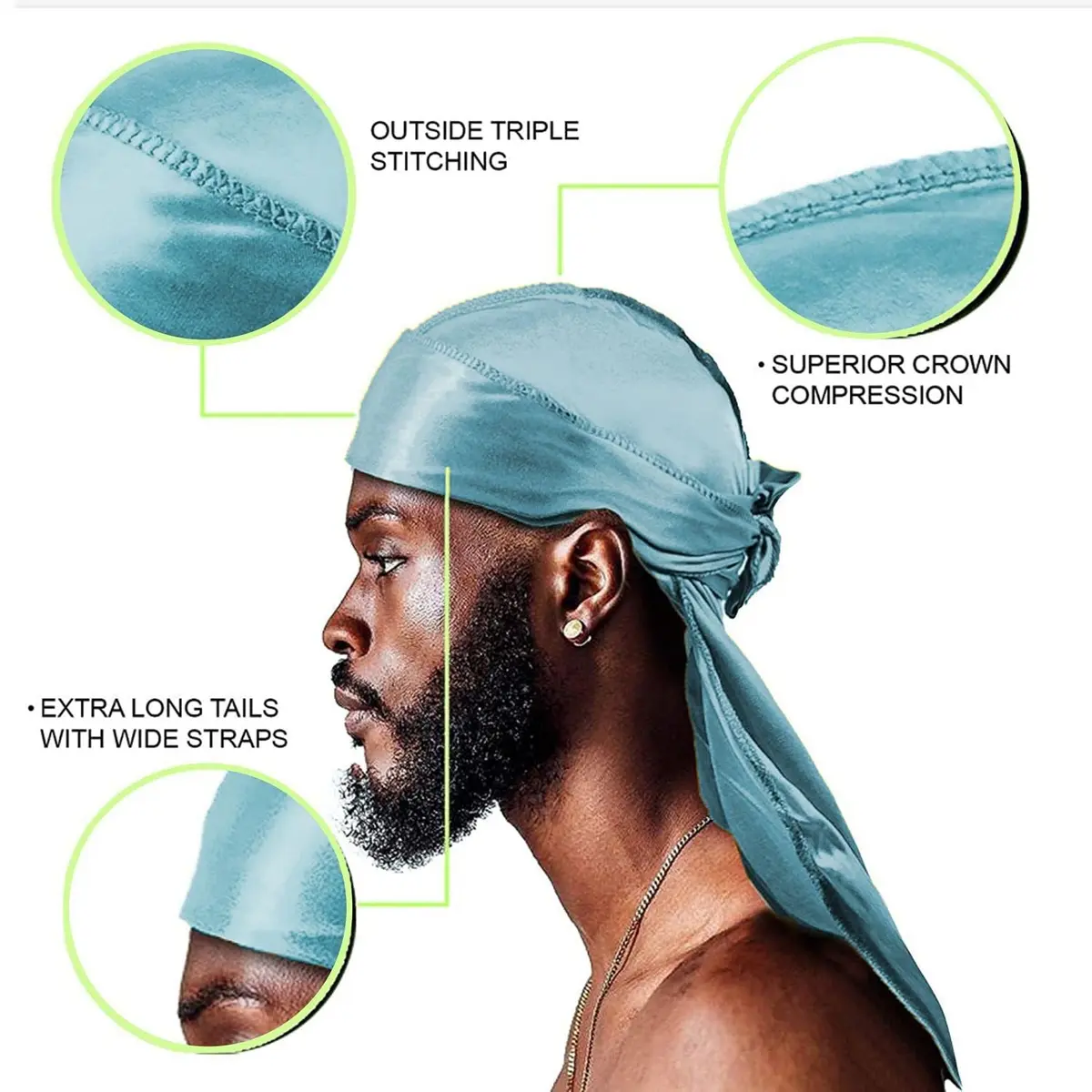 BE BIGEDDIE 12Pcs Durags for Men, Satin Silk Headbands with Long Tail & Wide Straps, Unisex - view 5