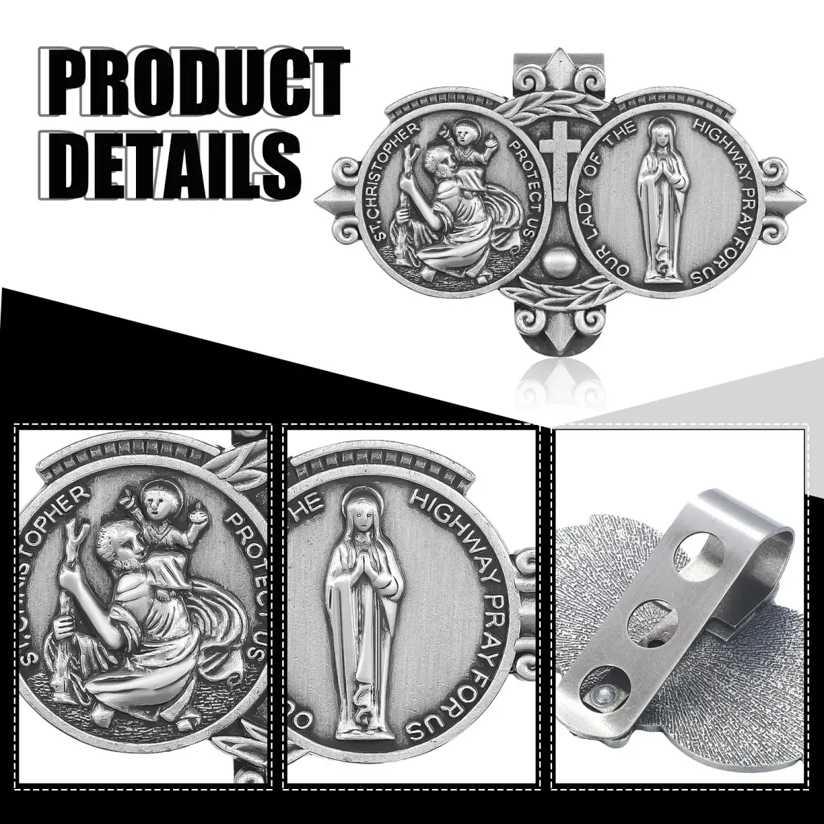 Frienda Black 4 Pcs Car Rosary Saint Benedict Rosary Rearview Mirror Hang Auto Rosary with Saint Christopher Visor Medal Cross Accessory - view 5