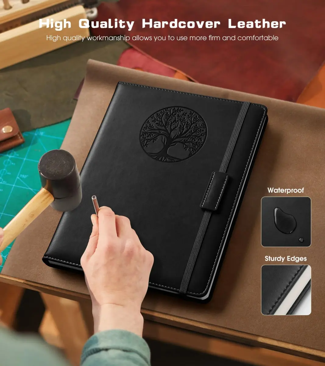 Biuwory Lined Journal Notebook B5 Large Hardcover Leather Journal (256 Pages, 7.8"×10.2") | Acid-Free Paper for Writing & Note Taking - view 3