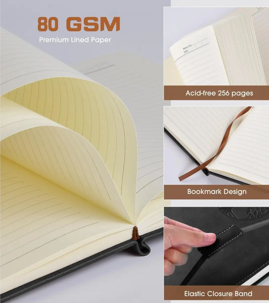 Biuwory Lined Journal Notebook B5 Large Hardcover Leather Journal (256 Pages, 7.8"×10.2") | Acid-Free Paper for Writing & Note Taking - view 4