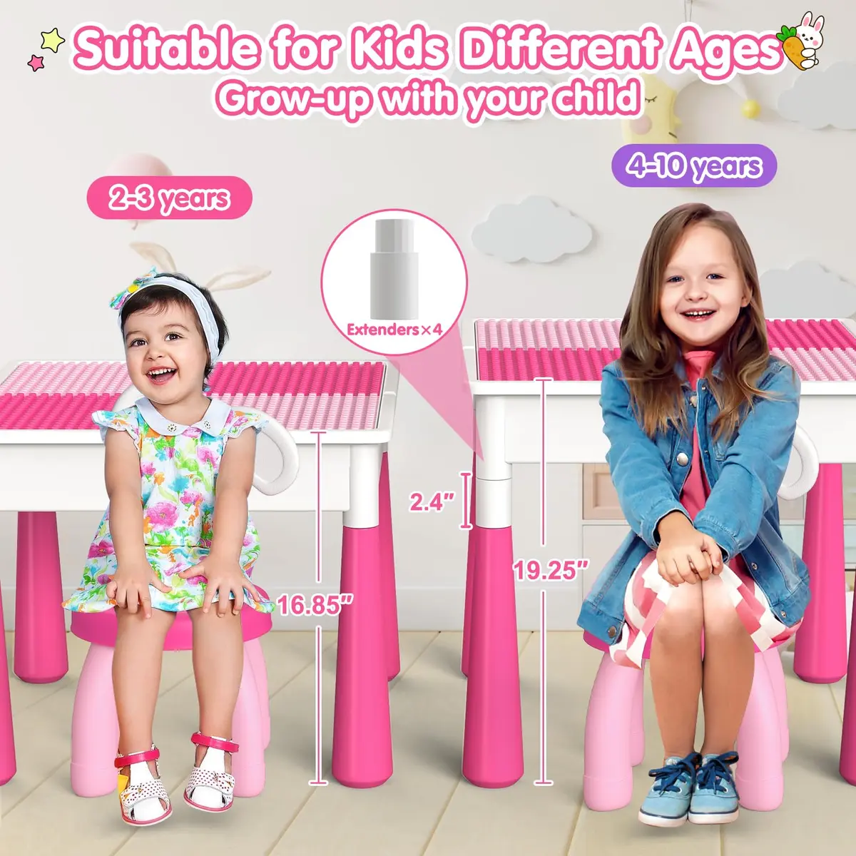 OCATO Kids Table and Chair Set Kid Water Table Activity Tables | 152PCS Building Blocks & 2 Rabbit Chairs | For Ages 3-10 - view 6