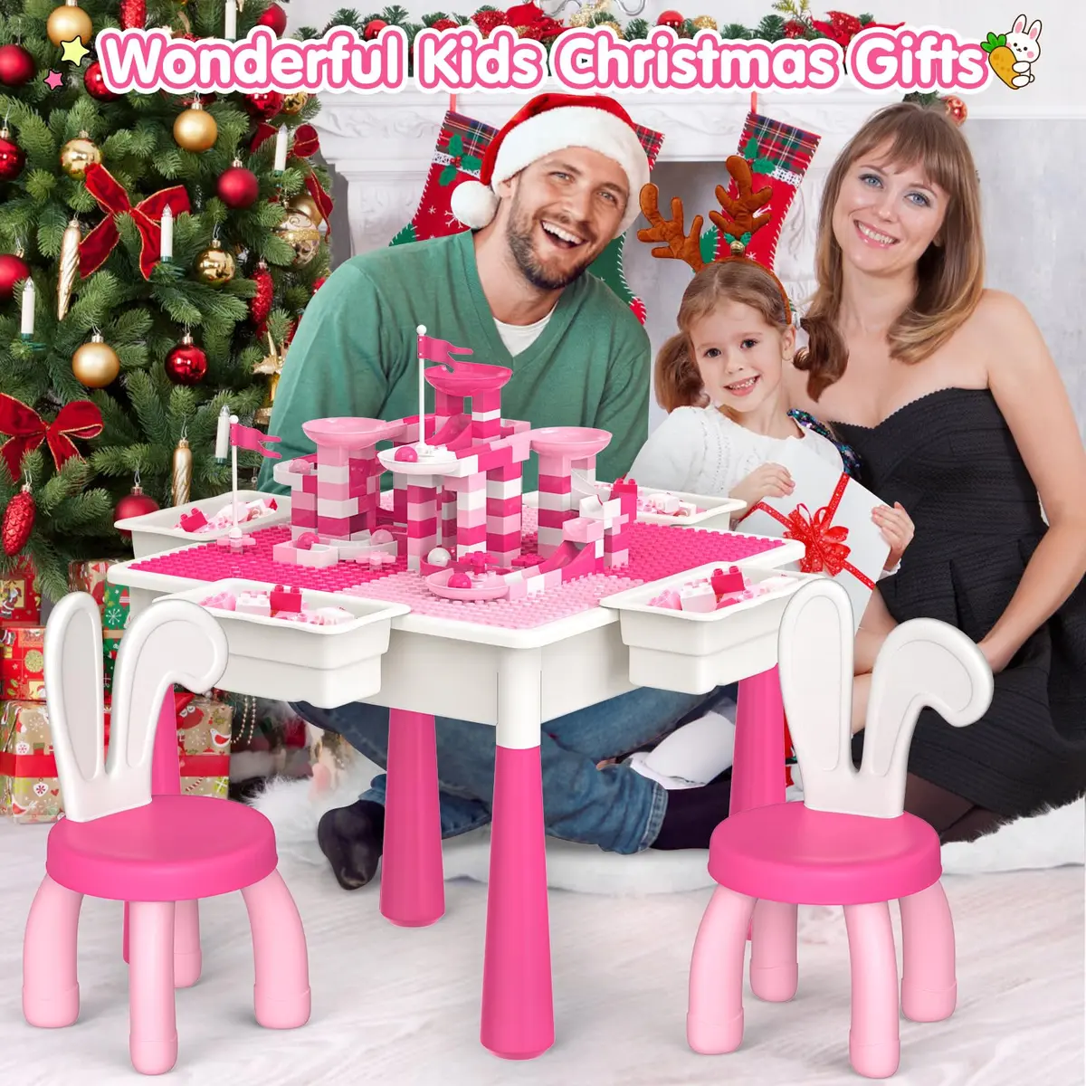 OCATO Kids Table and Chair Set Kid Water Table Activity Tables | 152PCS Building Blocks & 2 Rabbit Chairs | For Ages 3-10 - view 9