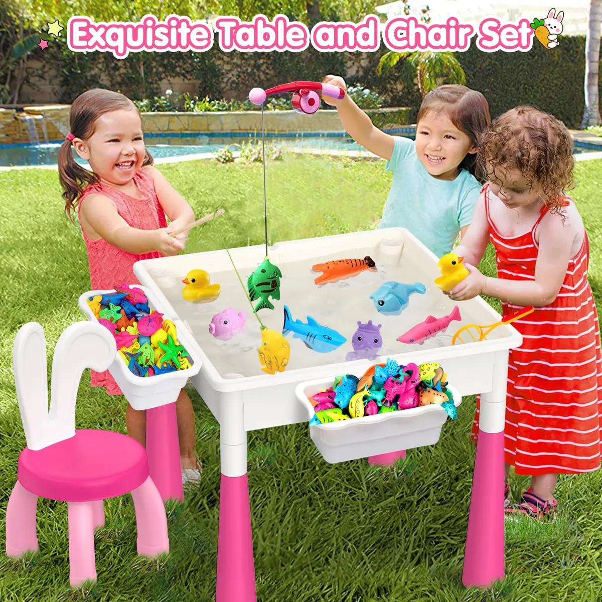 OCATO Kids Table and Chair Set Kid Water Table Activity Tables | 152PCS Building Blocks & 2 Rabbit Chairs | For Ages 3-10 - view 3
