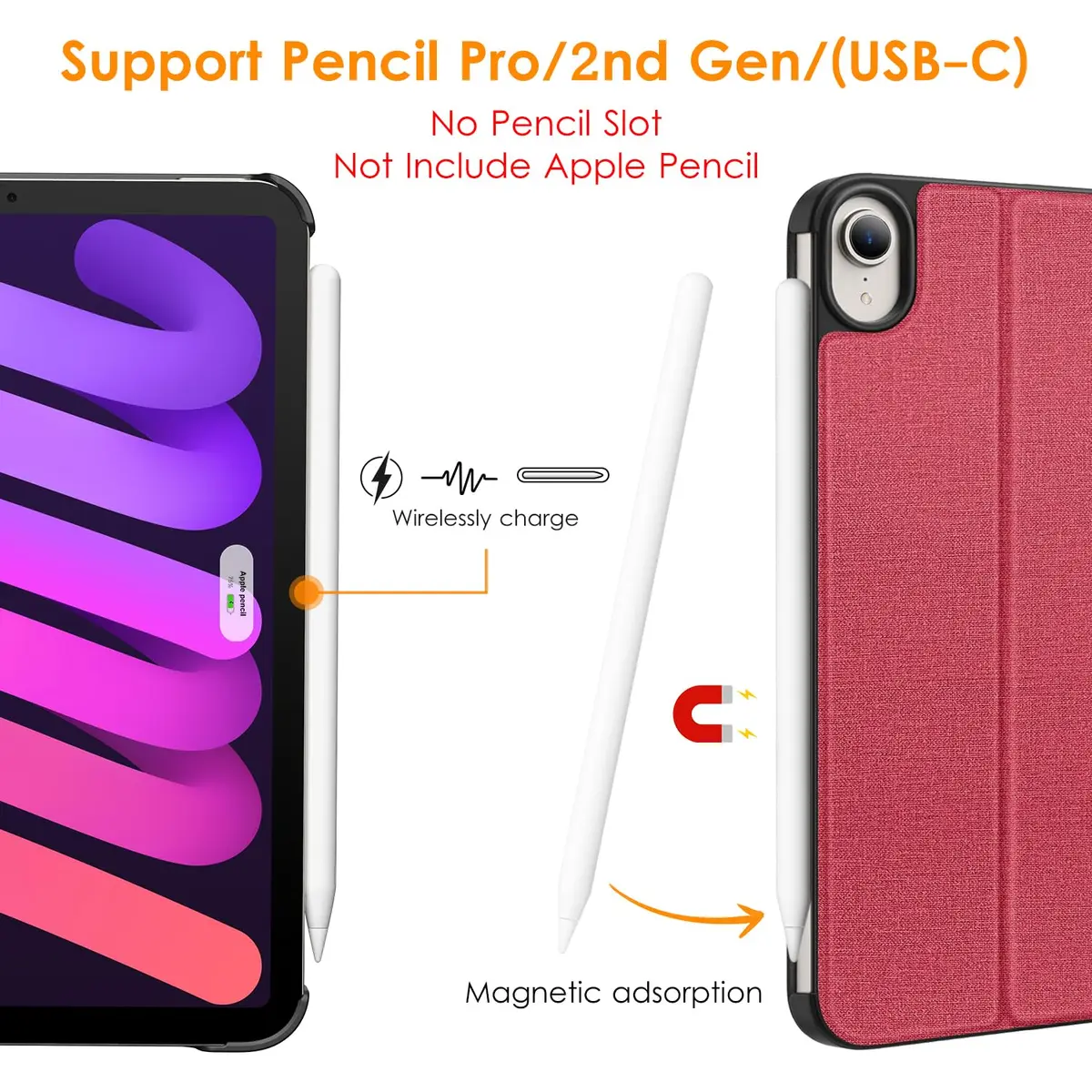 DTTO Case for iPad mini 7 (A17 Pro) / iPad mini 6 8.3-inch | Auto Sleep/Wake, Apple Pencil Support, Red - view 5
