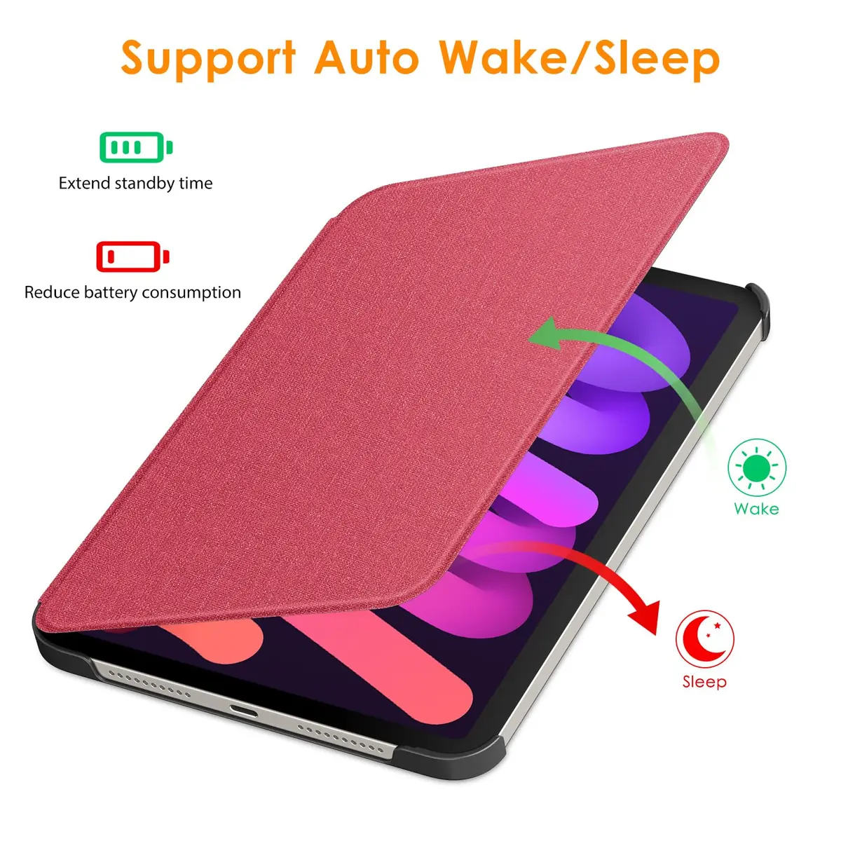 DTTO Case for iPad mini 7 (A17 Pro) / iPad mini 6 8.3-inch | Auto Sleep/Wake, Apple Pencil Support, Red - view 6
