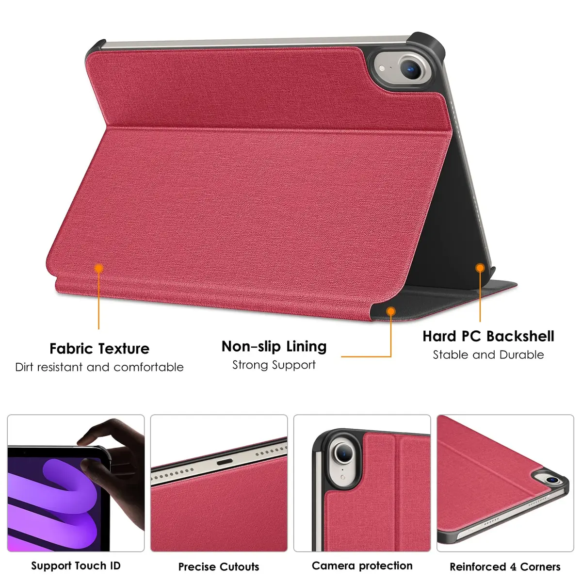 DTTO Case for iPad mini 7 (A17 Pro) / iPad mini 6 8.3-inch | Auto Sleep/Wake, Apple Pencil Support, Red - view 3