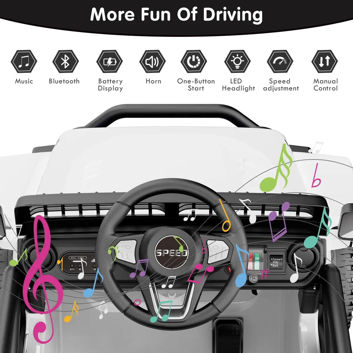 YunTopKids 12V Ride-On Toy Car for Kids | 7Ah Battery, Remote Control, White - view 6