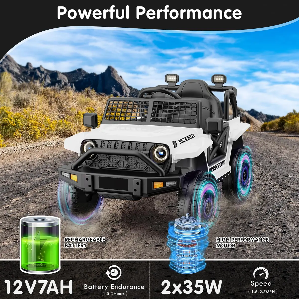 YunTopKids 12V Ride-On Toy Car for Kids | 7Ah Battery, Remote Control, White - view 2