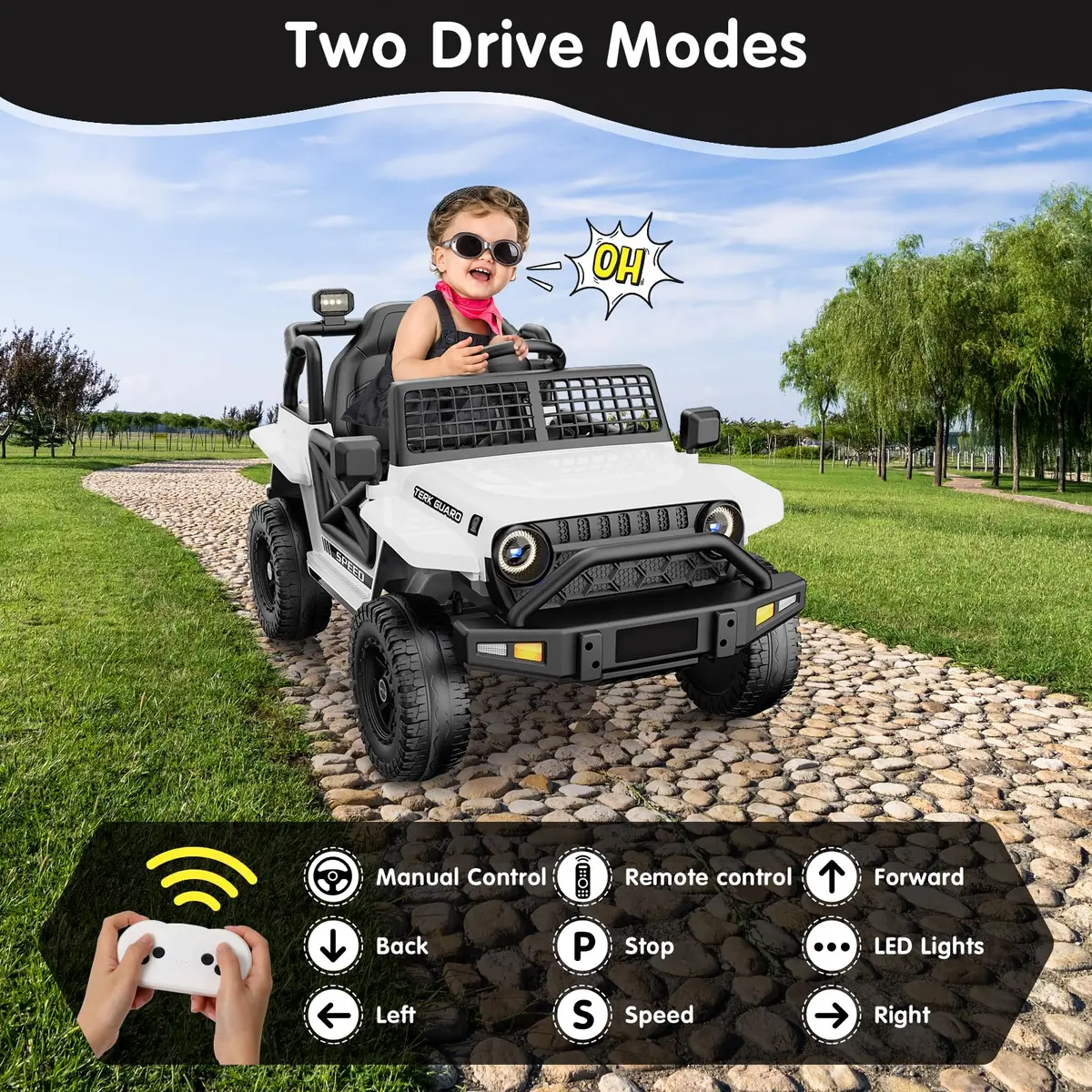 YunTopKids 12V Ride-On Toy Car for Kids | 7Ah Battery, Remote Control, White - view 3