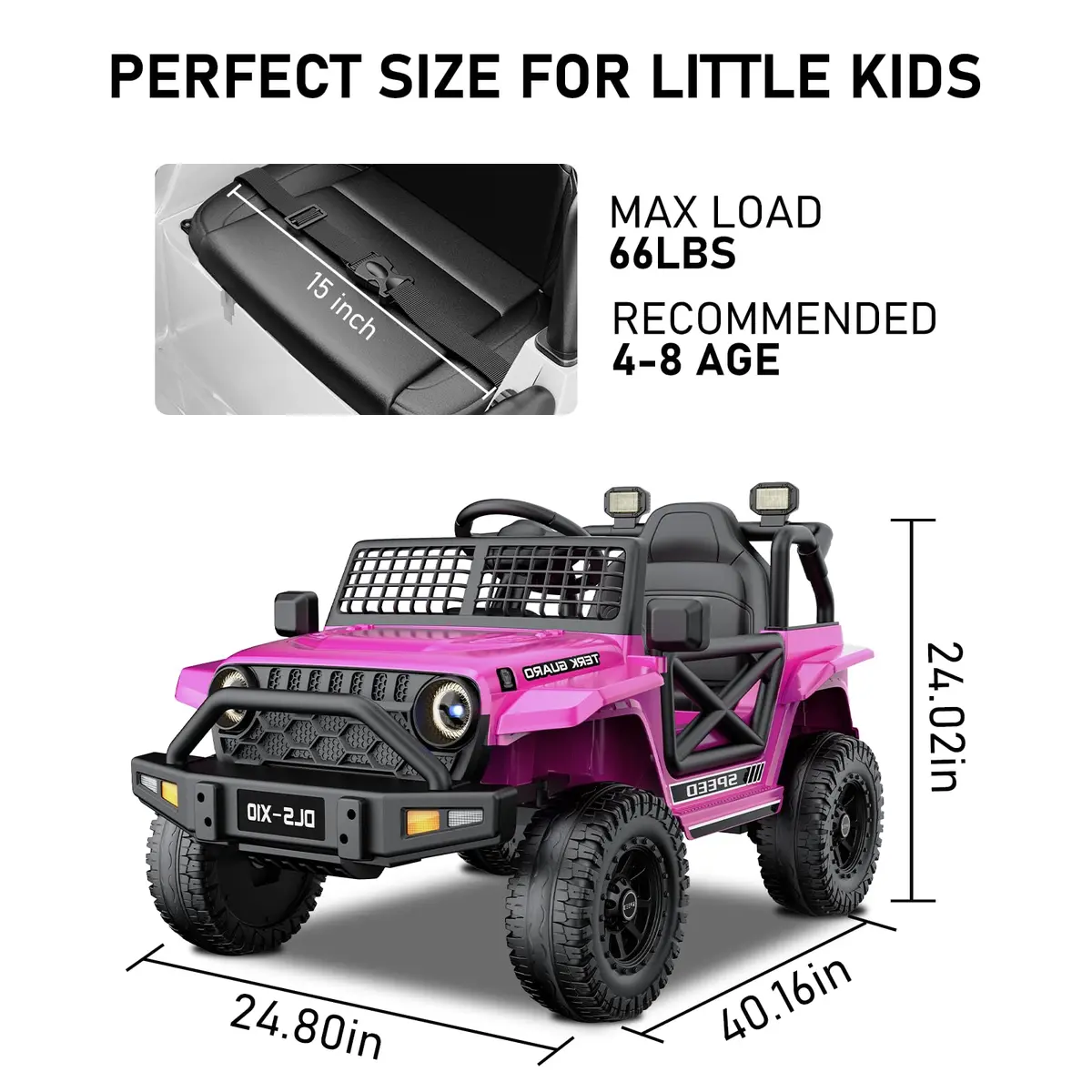 YunTopKids 12V 7Ah Electric Ride On Toy Car for Kids | Parental Remote Control, Bluetooth & LED Lights, Pink, 4-8 Years - view 5