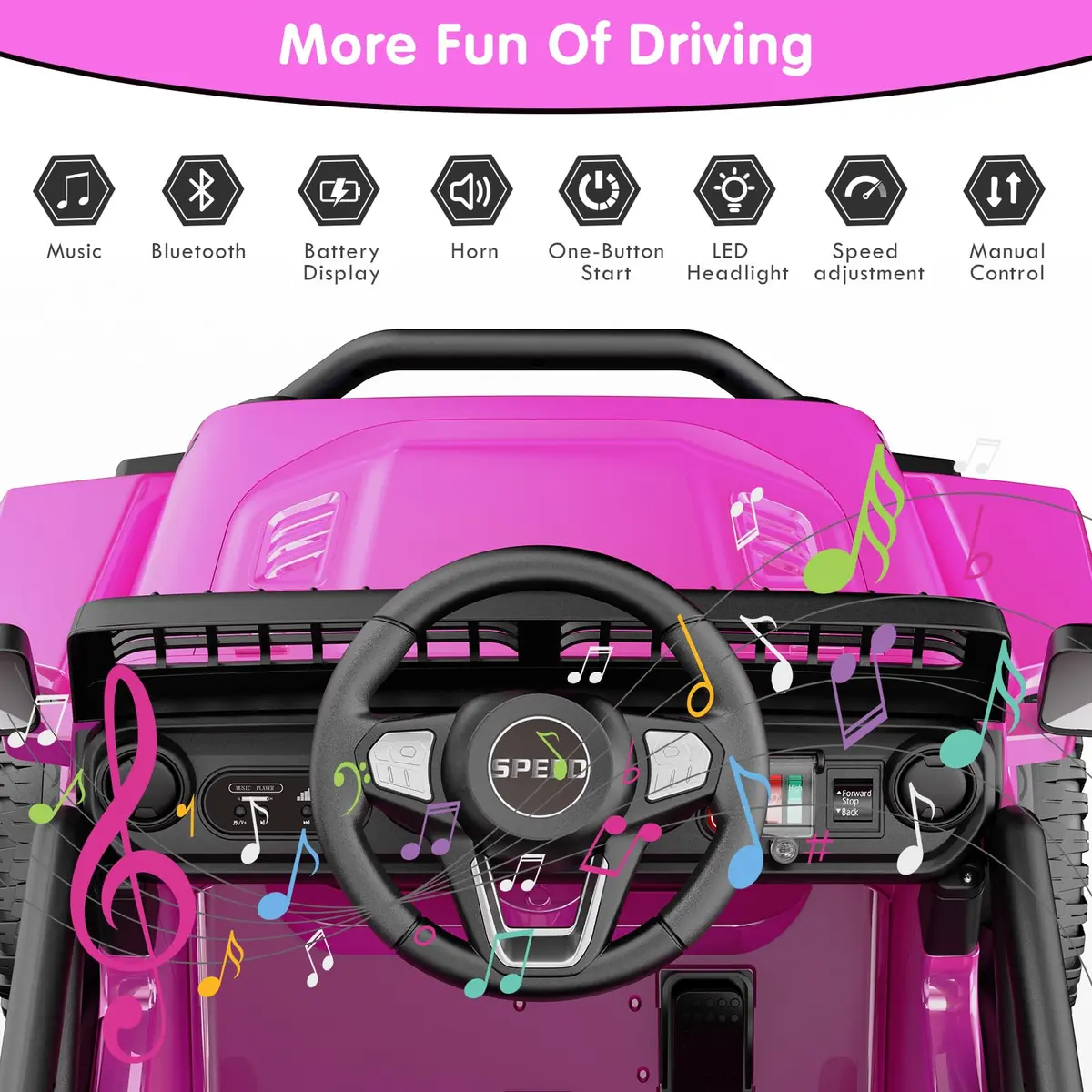 YunTopKids 12V 7Ah Electric Ride On Toy Car for Kids | Parental Remote Control, Bluetooth & LED Lights, Pink, 4-8 Years - view 6