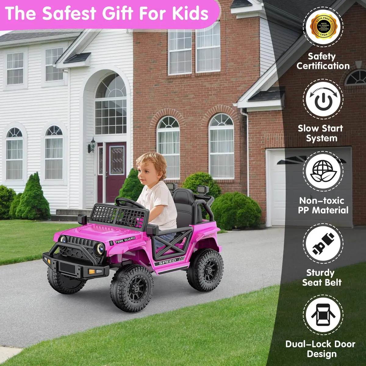 YunTopKids 12V 7Ah Electric Ride On Toy Car for Kids | Parental Remote Control, Bluetooth & LED Lights, Pink, 4-8 Years - view 7
