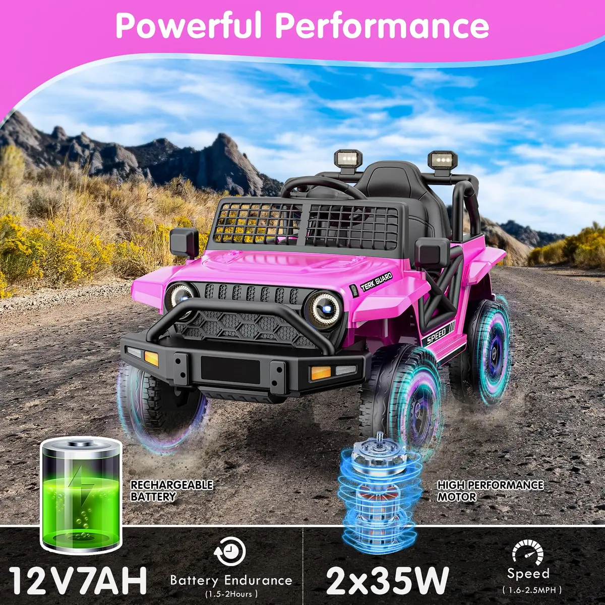 YunTopKids 12V 7Ah Electric Ride On Toy Car for Kids | Parental Remote Control, Bluetooth & LED Lights, Pink, 4-8 Years - view 2