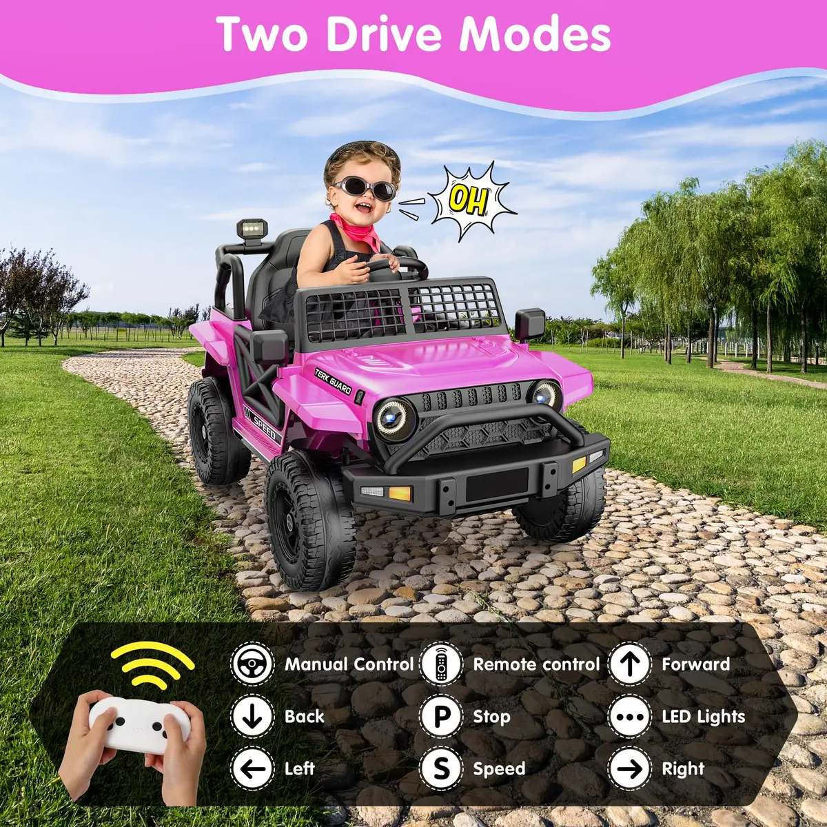 YunTopKids 12V 7Ah Electric Ride On Toy Car for Kids | Parental Remote Control, Bluetooth & LED Lights, Pink, 4-8 Years - view 3