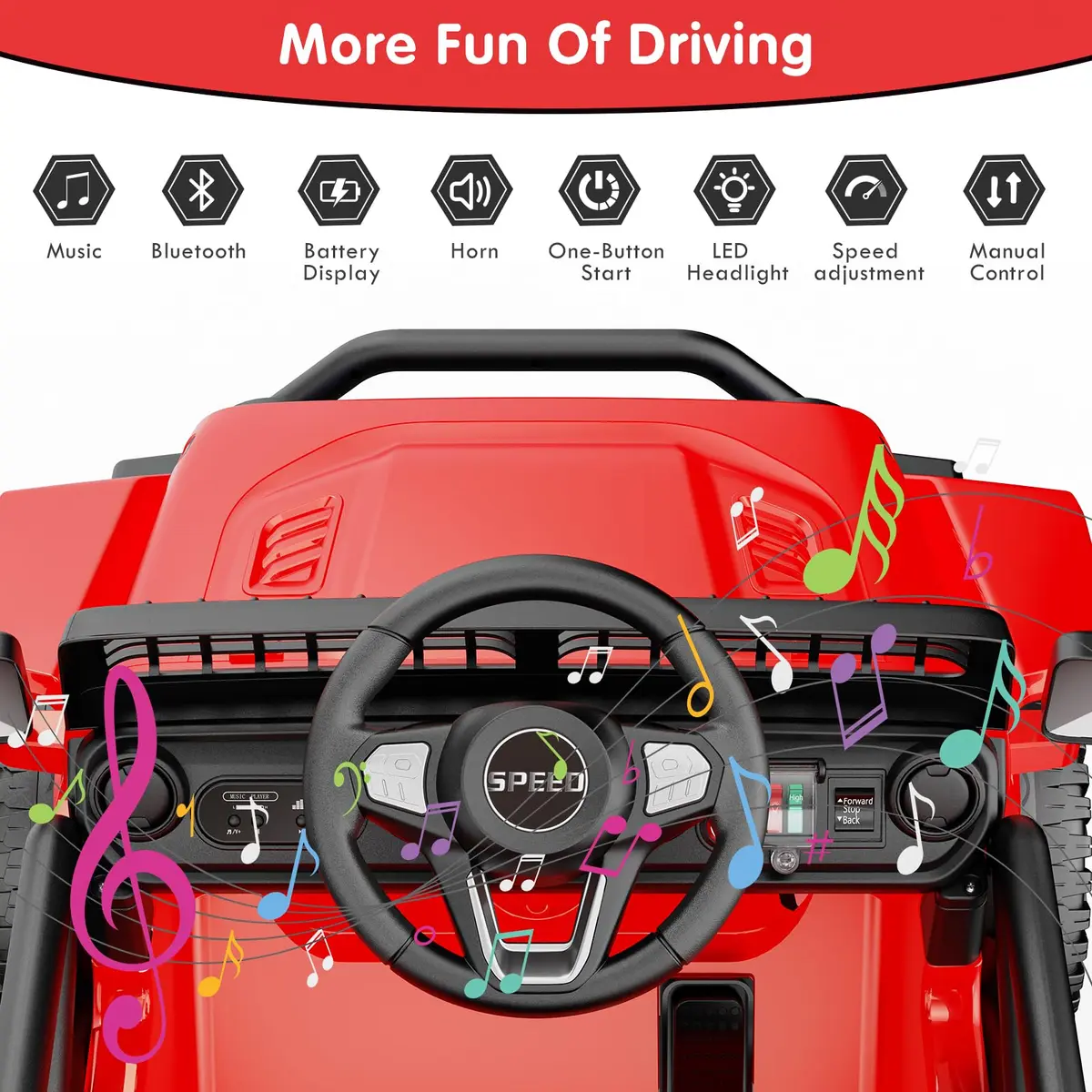YunTopKids 12V Ride-On Toy Car for Kids | Remote Control, Bluetooth, 4-Wheel Suspension - view 6