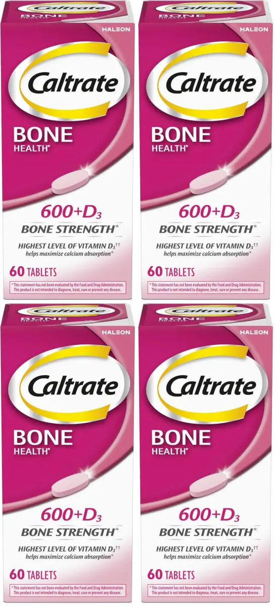 Caltrate 600 Plus D3 Calcium and Vitamin D Supplement Tablets 240 Count (60 Count Pack of 4) | Bone Health Support with 600mg Calcium & 20mcg Vitamin D3 - main product image