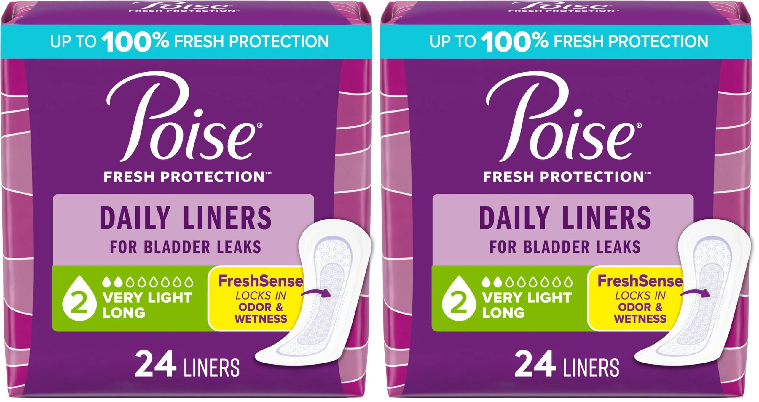 Poise Daily Liners for Bladder Leaks, Long Length, 24 Count | Trusted 3-in-1 Protection - main product image