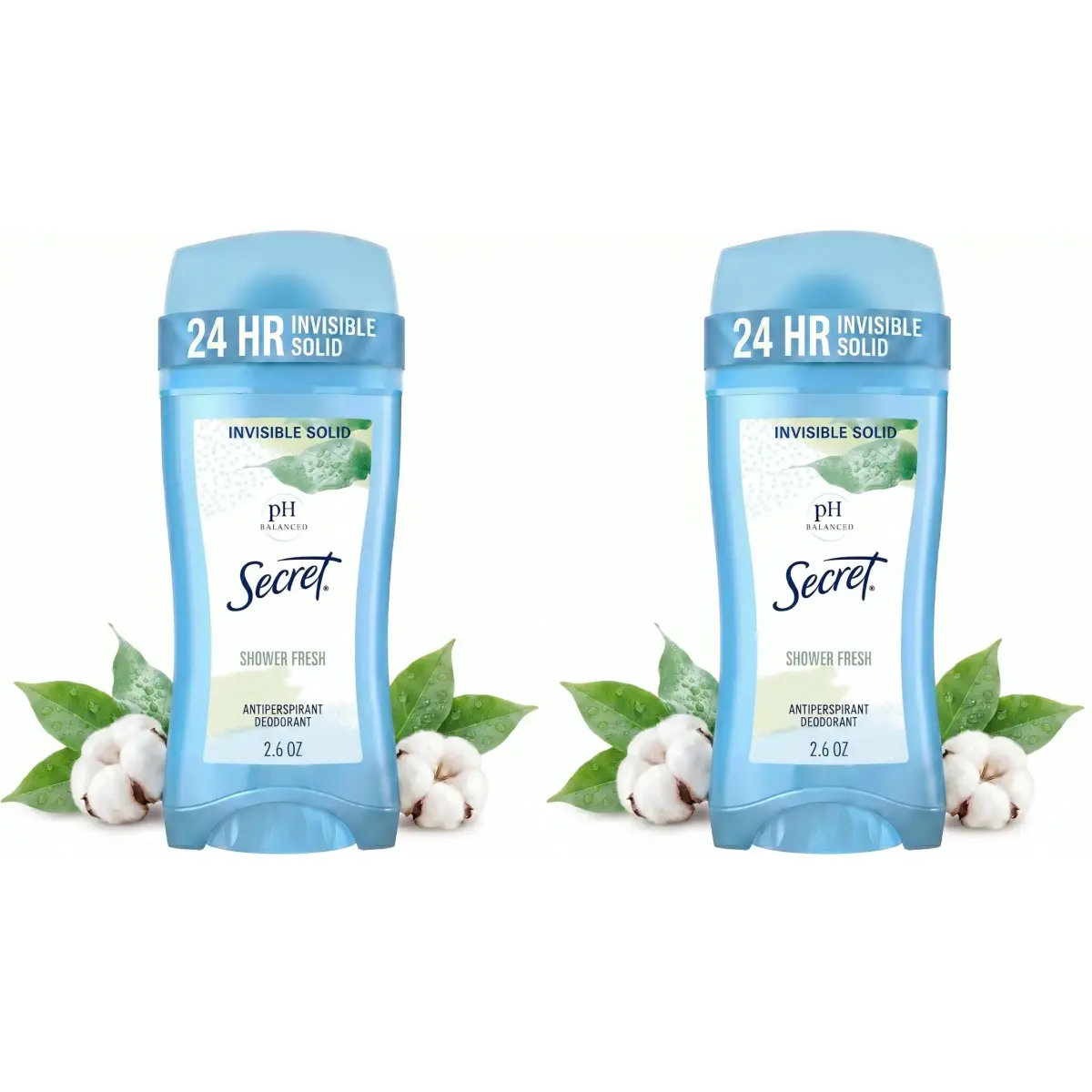Secret Solid Antiperspirant Deodorant for Women, Shower Fresh Scent, Invisible, 5.2 oz (2 x 2.6 oz) | 24-Hour Sweat & Odor Protection - main product image