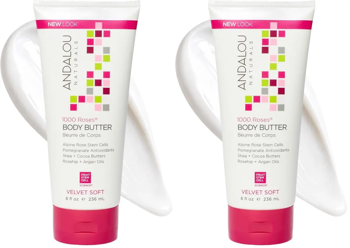 Andalou Naturals 1000 Roses Velvet Soft Body Butter 473ml (16 Fl Oz) | Advanced Rose Stem Cells for Dry Skin - main product image