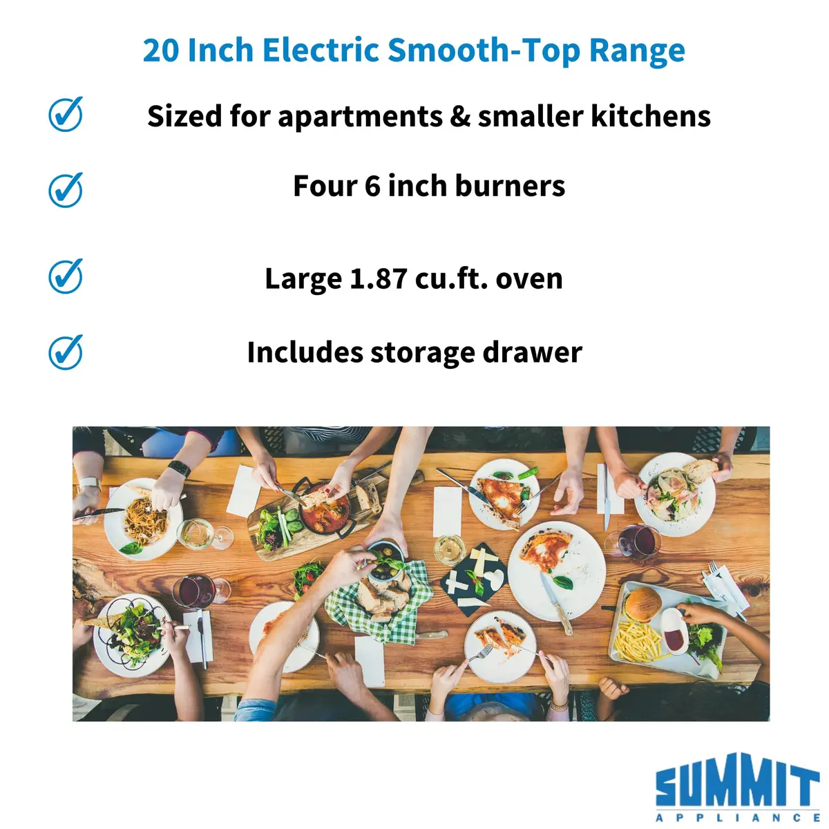 Summit 20” Electric Range, 1.87 cu.ft. ADA Compliant, White | Compact European-Made Kitchen Appliance - view 3