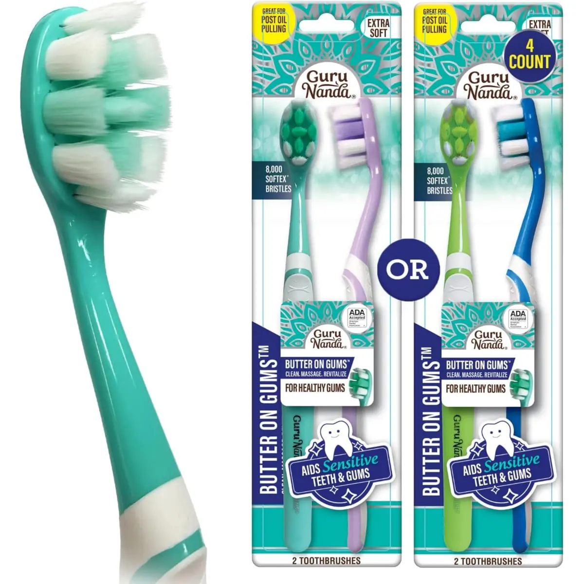 GuruNanda Butter on Gums Toothbrush 2 Ct (Pack of 2) | ADA Accepted Ultra Soft Bristles for Sensitive Gums - main product image