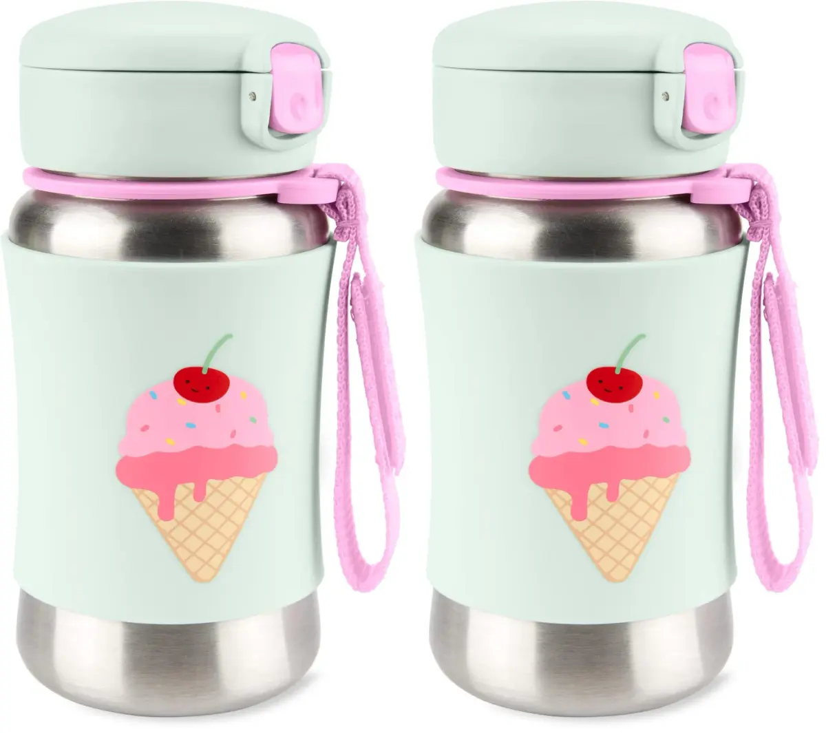 Skip Hop Zoo Ice Cream Stainless Steel Straw Bottle 350ml (12 oz) - 2 Pack Toddler Cup - main product image
