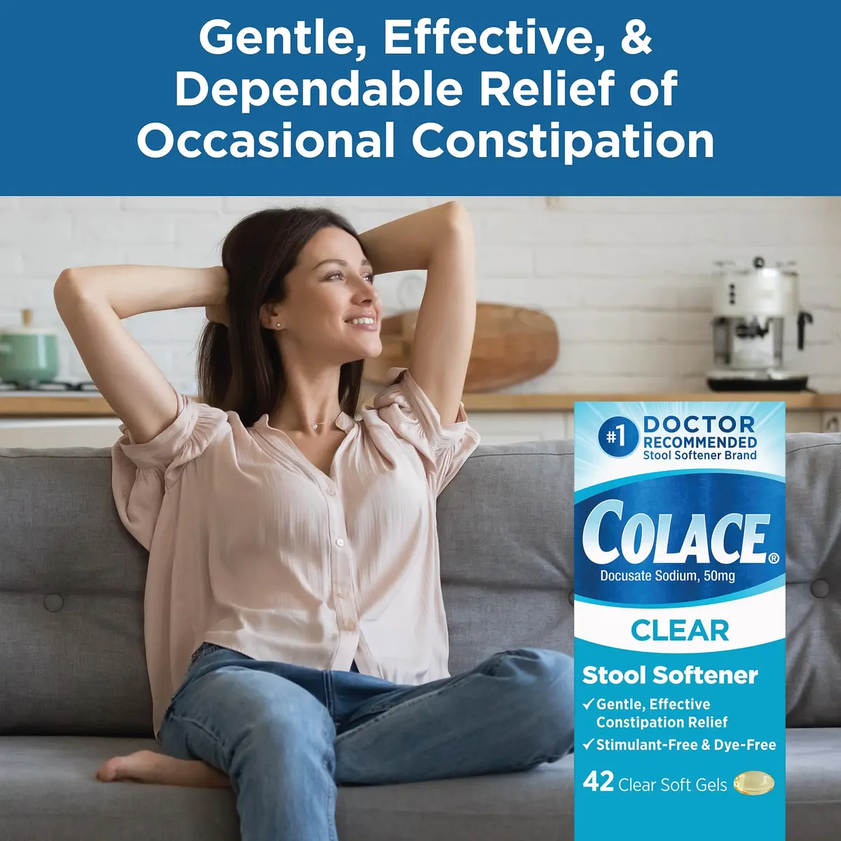 Colace Clear Stool Softener 50mg Soft Gels | Doctor Recommended Relief for Constipation in India - view 3