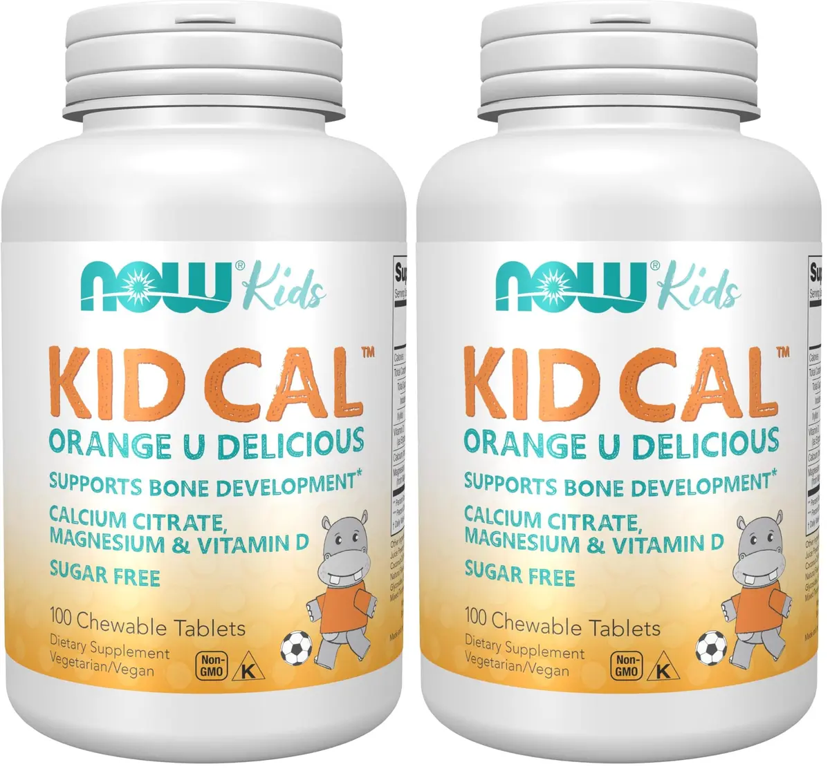 NOW Kid Cal Chewables Tart Orange 100 Chewables | Calcium, Magnesium & Vitamin D for Kids - main product image