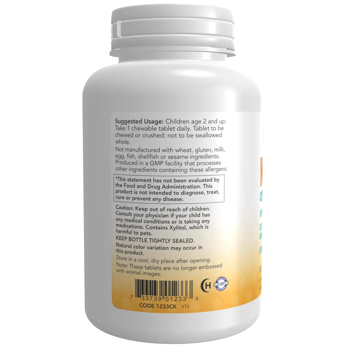 NOW Kid Cal Chewables Tart Orange 100 Chewables | Calcium, Magnesium & Vitamin D for Kids - view 3