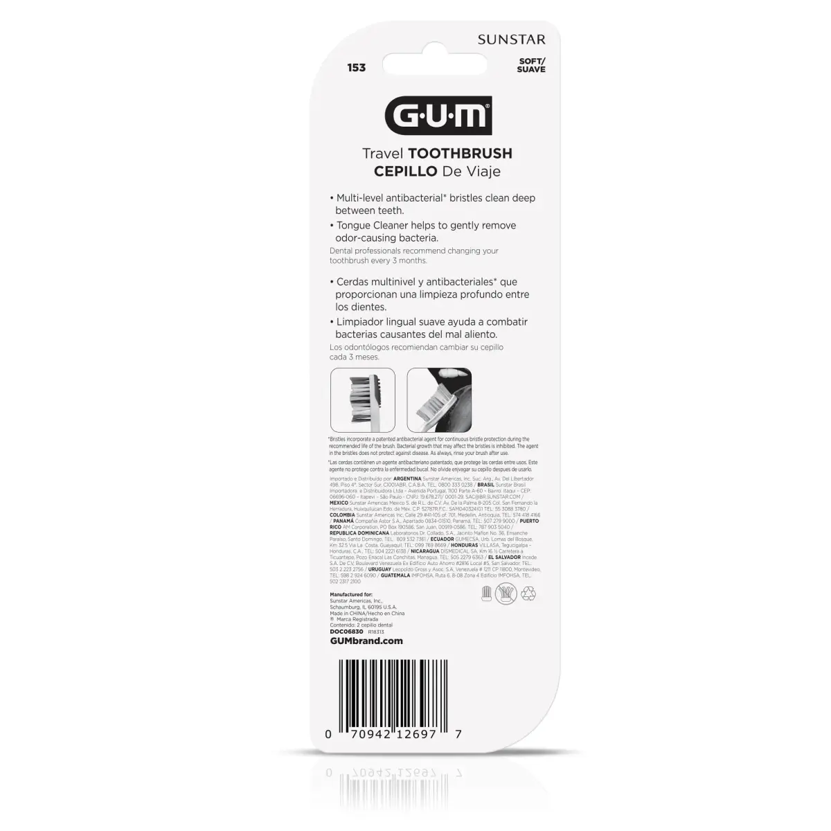 GUM Folding Travel Toothbrush 2ct (Pack of 2) | Compact Head + Tongue Cleaner, Soft Bristles - view 5